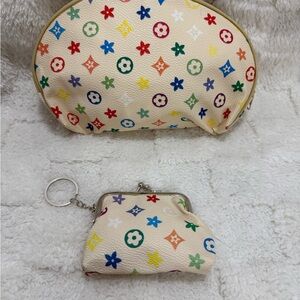 Colorful Monogram Pouch and Coin Purse Set